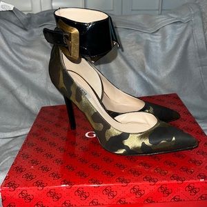 Guess Adal 2 Army Green Camo Satin Heels